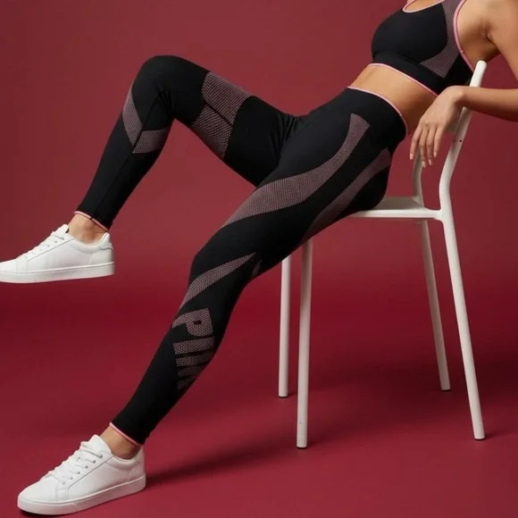 Victoria's Secret PINK Seamless Leggings in Pink and Black Size Medium - Picture 2 of 6